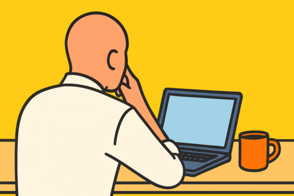 ノートパソコンを操作する男性のイラスト